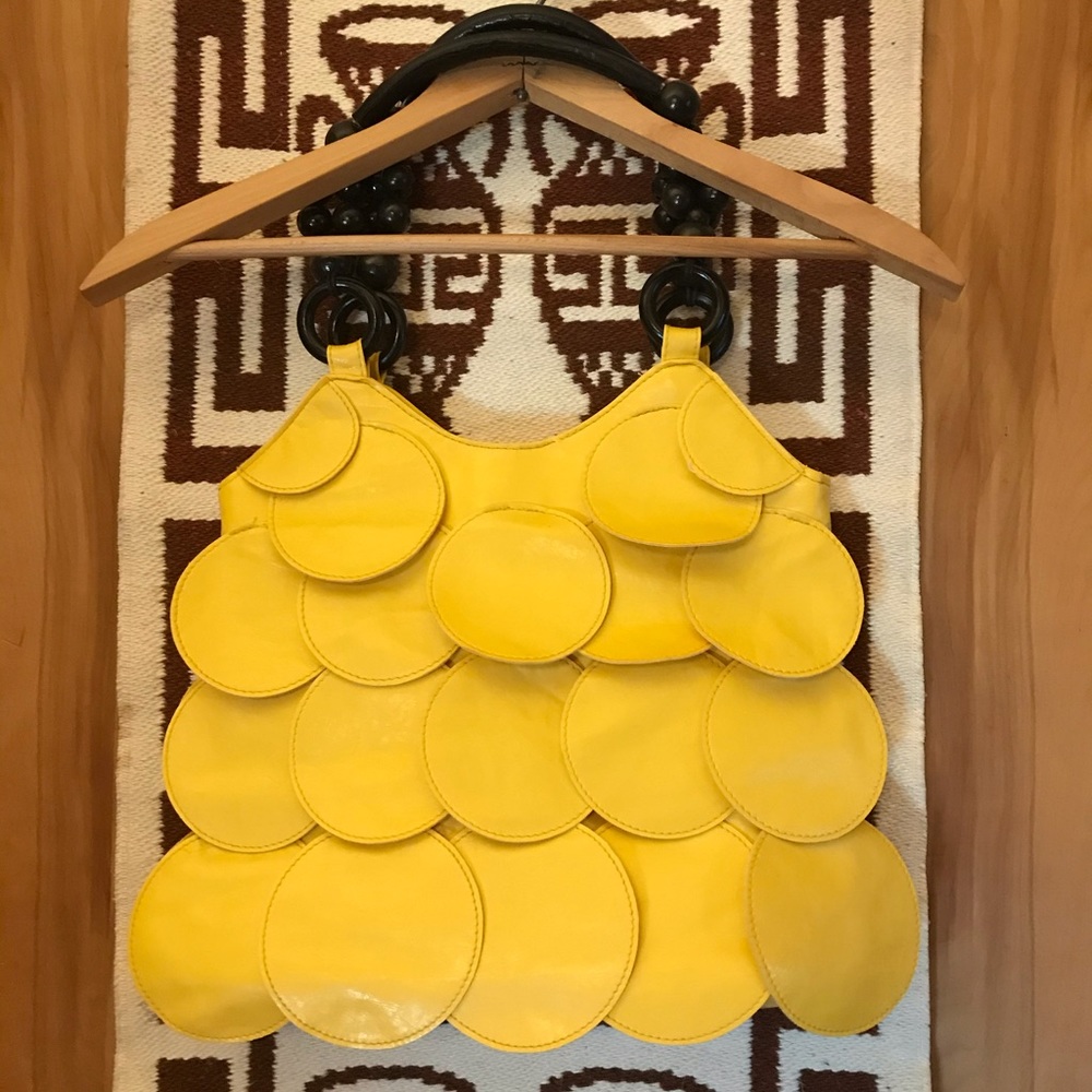 Vegan Leather Yellow Circular Purse - Picture 2 of 4